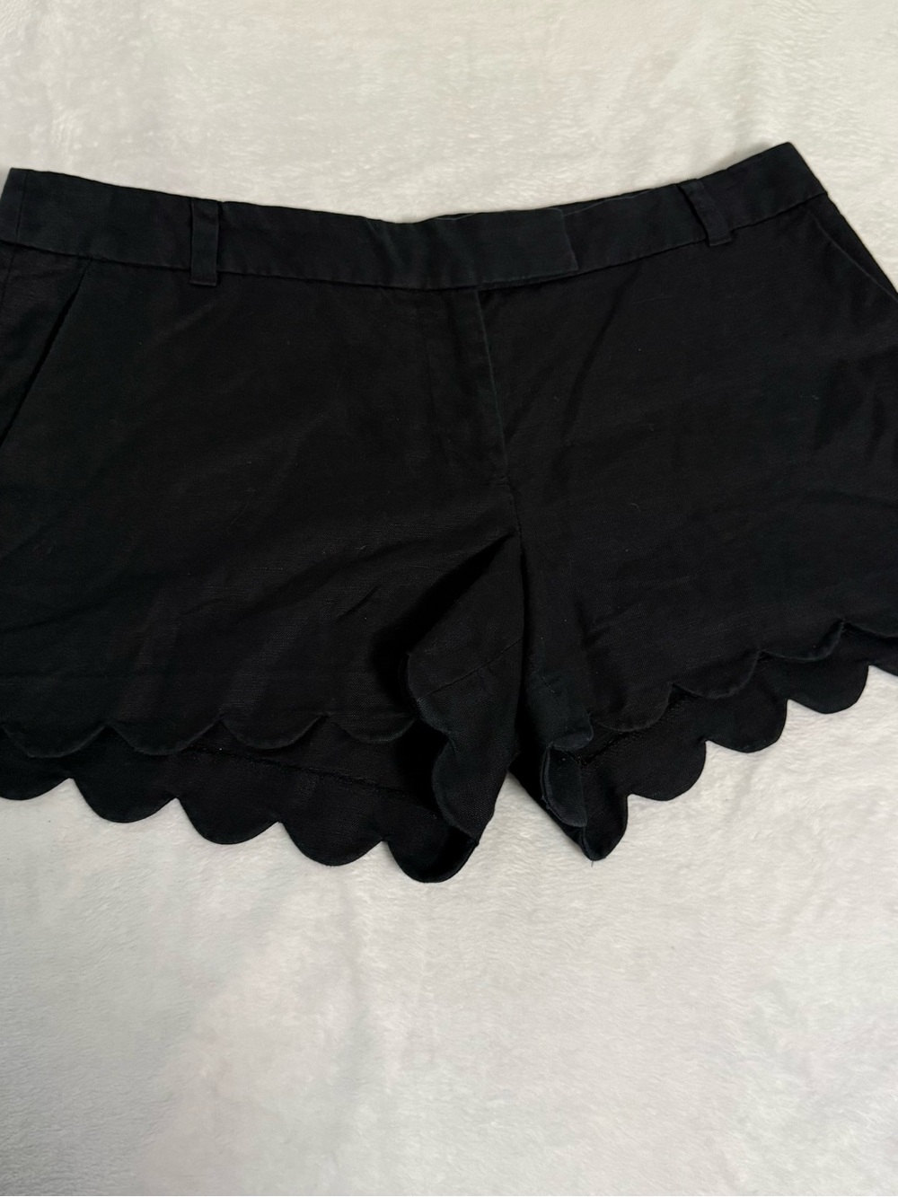 J Crew Womens 14 Black Scalloped Hem Shorts Linen Cotton Blend Chino